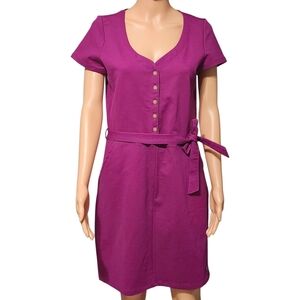 U.S. Polo Assn. Purple Short Sleeve Button Front Dress with Waist Tie – Size M.